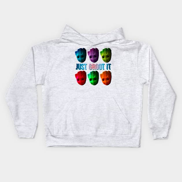 groot popart just do it marvel rofl Kids Hoodie by denpoolswag